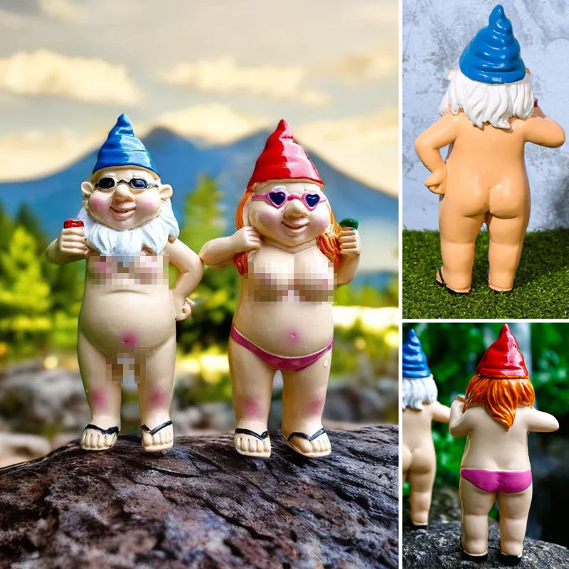 Naughty Garden Gnome Funny Statue - Image 2