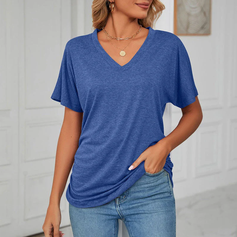 New Casual Pullover V-Neck Solid Color Loose Ladies Tops - Image 11