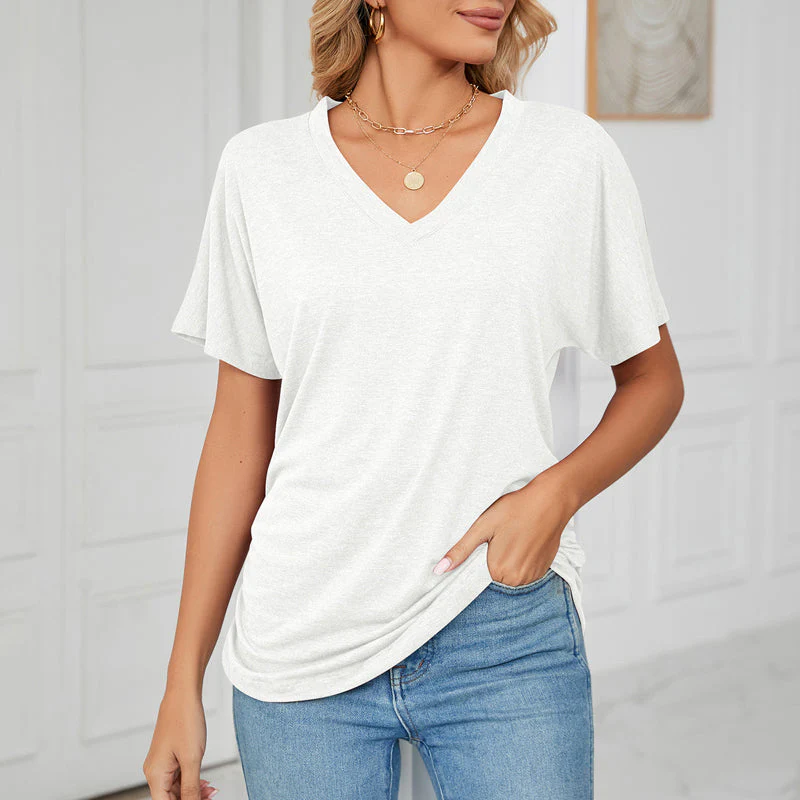 New Casual Pullover V-Neck Solid Color Loose Ladies Tops - Image 12