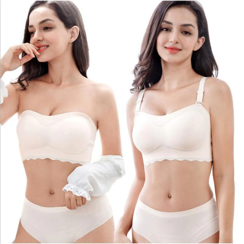 Oversized Elastic Non-slip Strapless Ice Silk Bra - Image 5