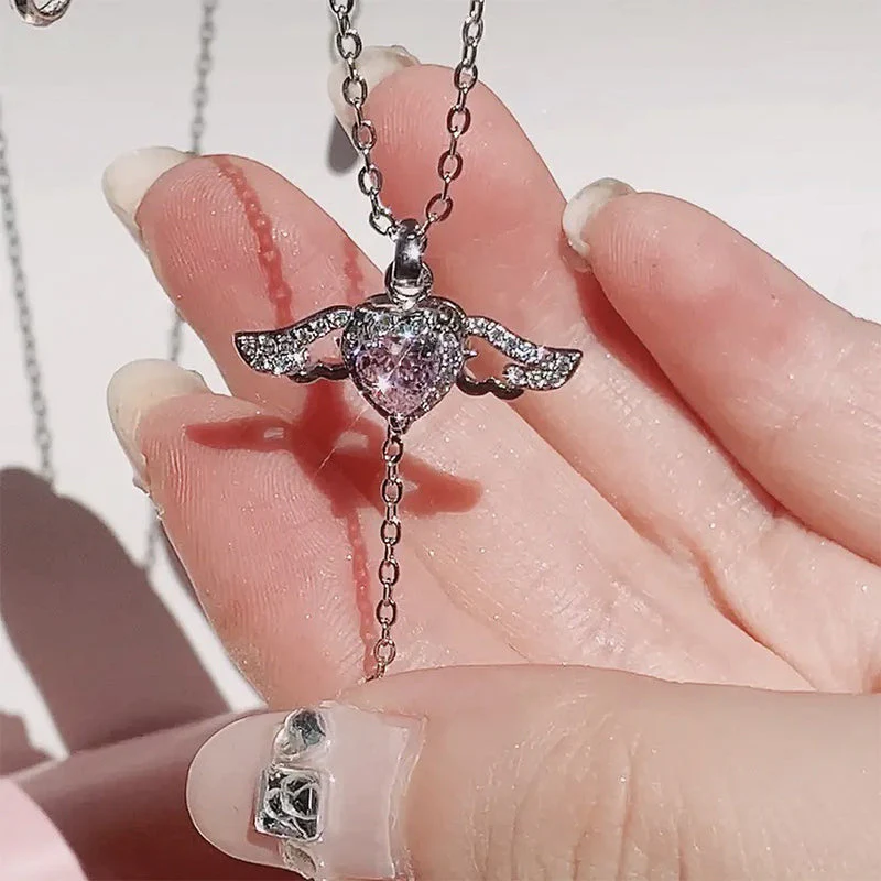 Pink Angel Wings Necklace - Image 3
