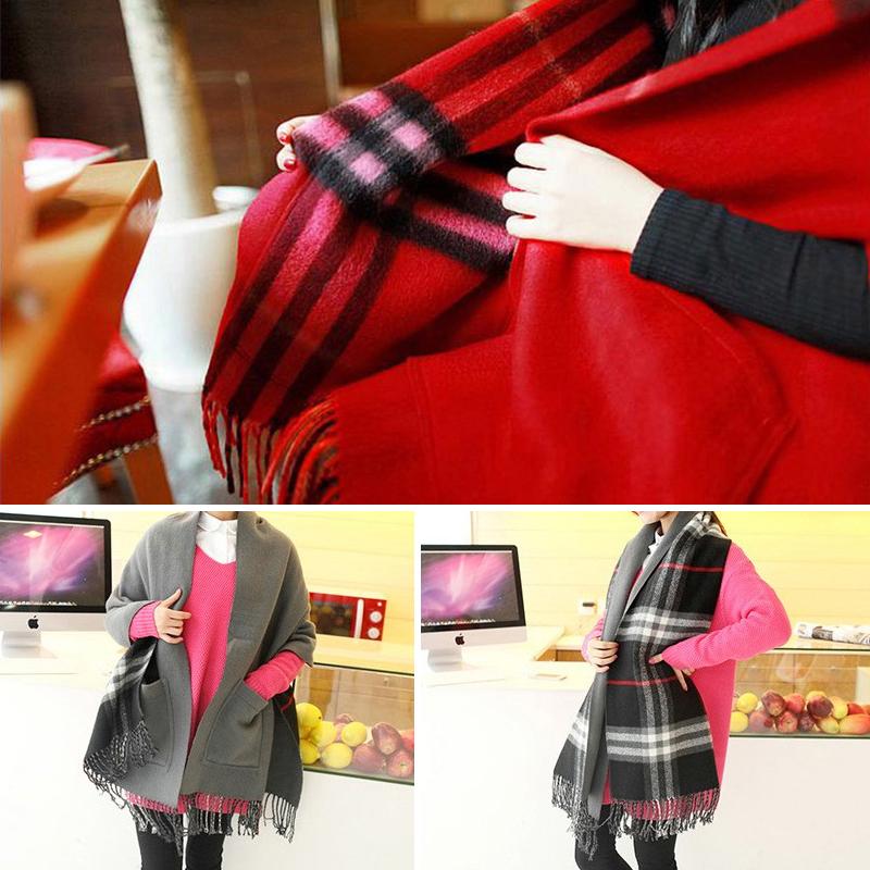 Plaid Shawl Wrap With Pockets - Image 10