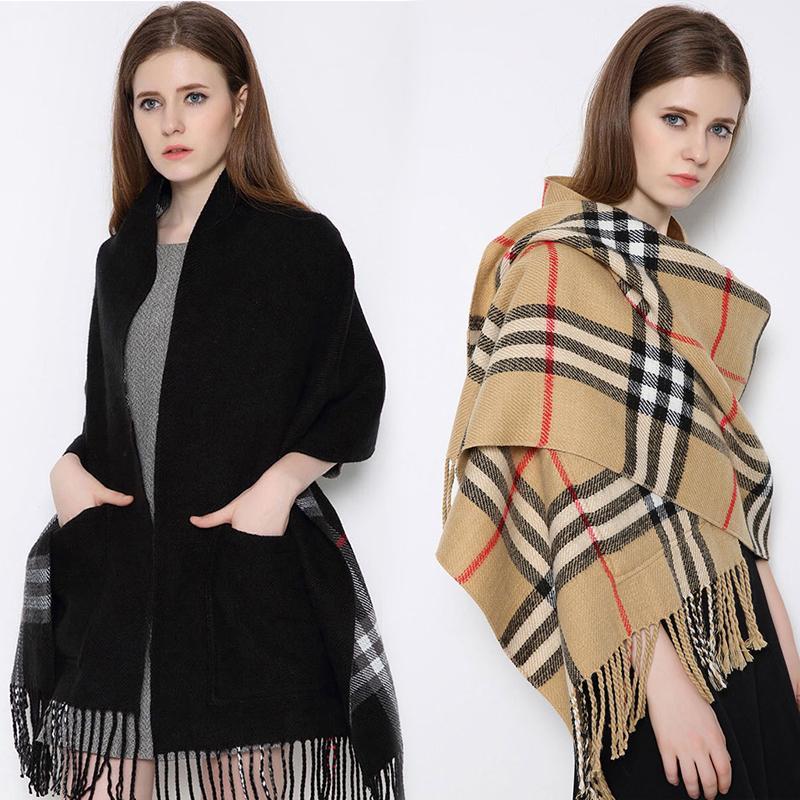 Plaid Shawl Wrap With Pockets - Image 12