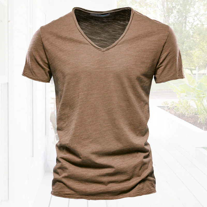 Plain Slub Cotton V-neck T-shirt - Image 17
