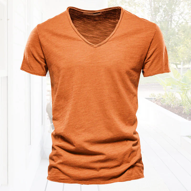 Plain Slub Cotton V-neck T-shirt - Image 18