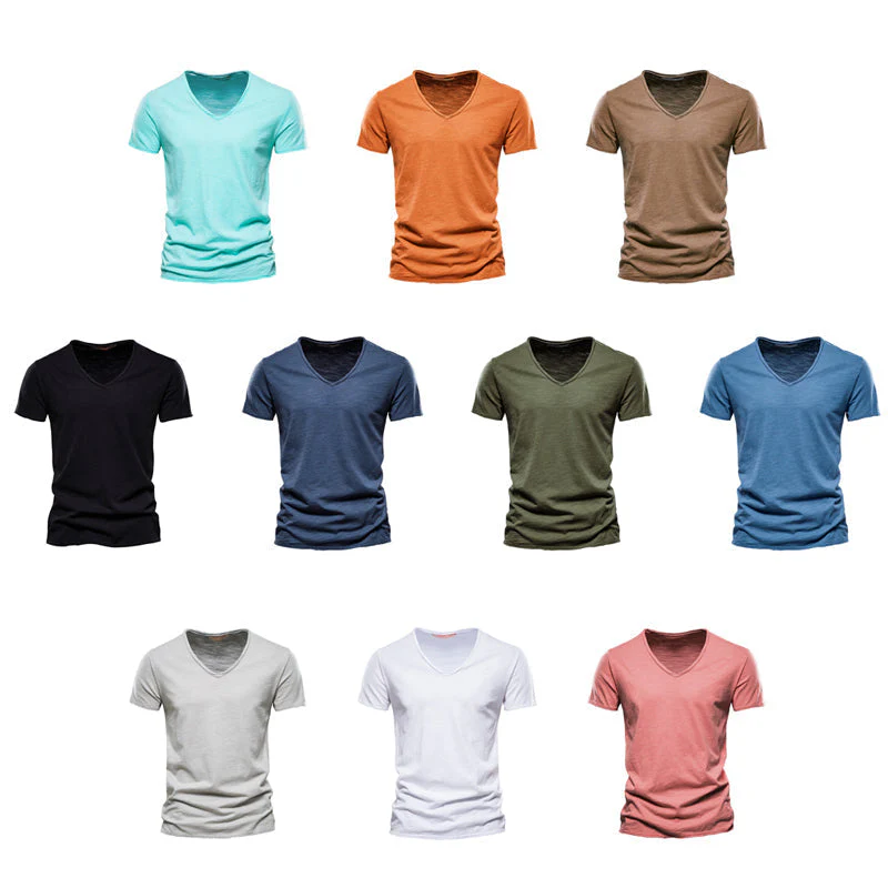 Plain Slub Cotton V-neck T-shirt - Image 2