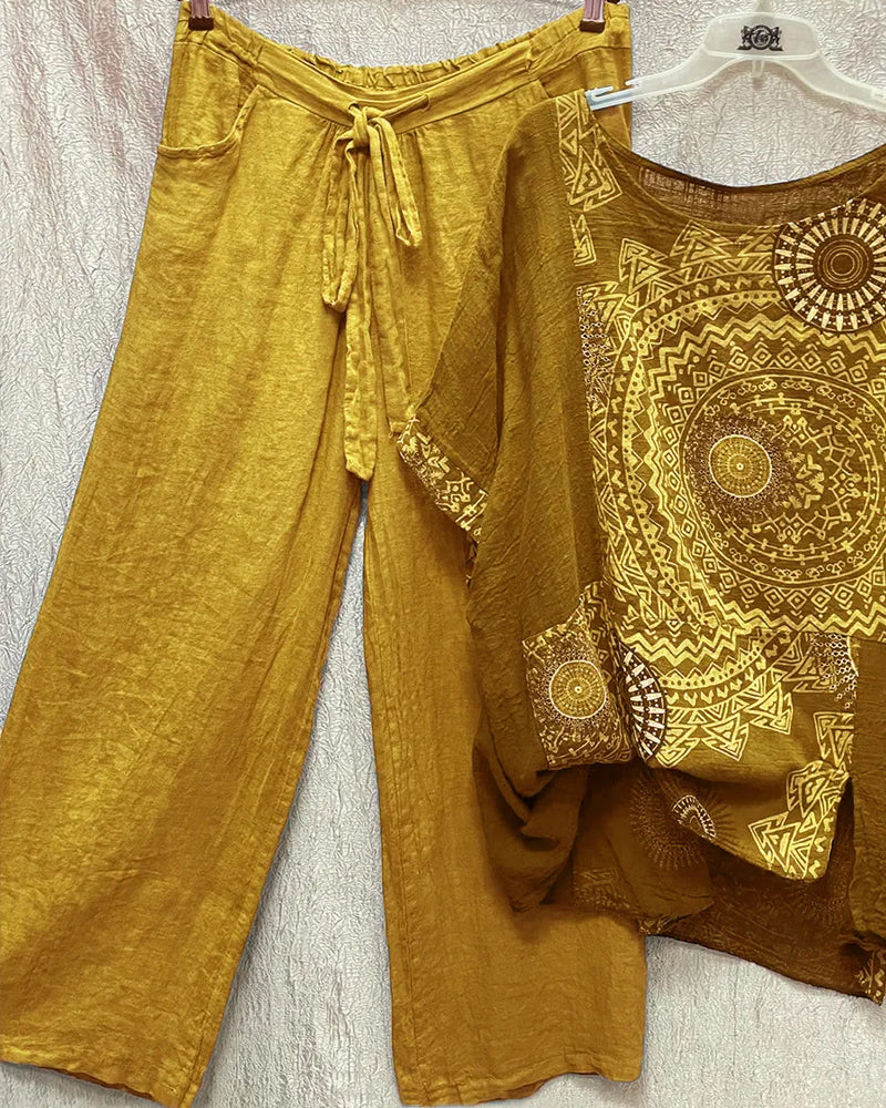 Printed blouse and elastic waist pants two-piece set - Image 4