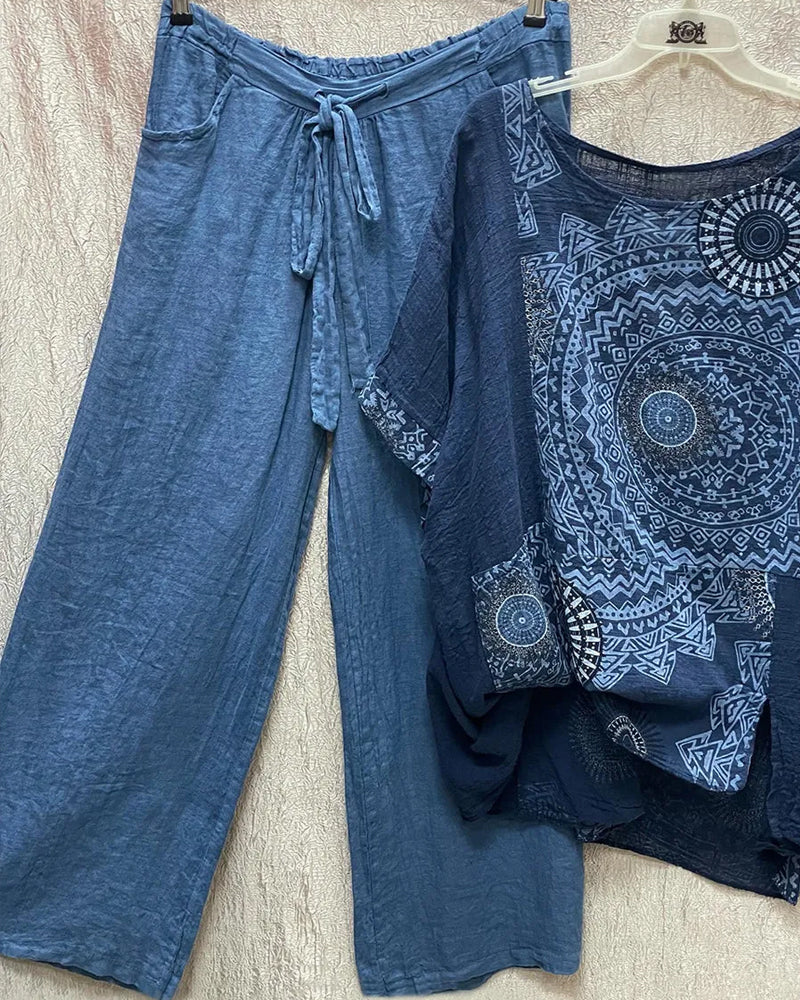 Printed blouse and elastic waist pants two-piece set - Image 5