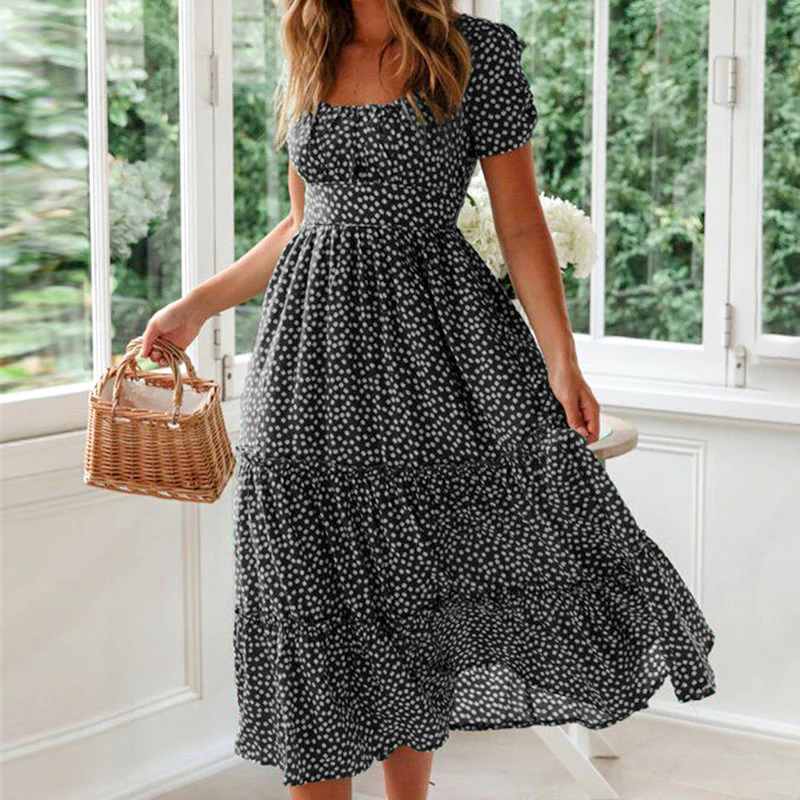 Puff Sleeve Floral Long Dress - Image 14