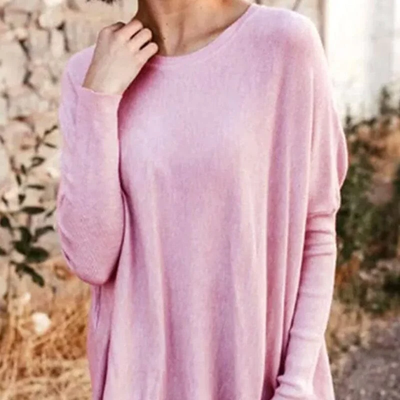 Round Neck Long Sleeve Loose Pocket Solid T-Shirt - Image 5