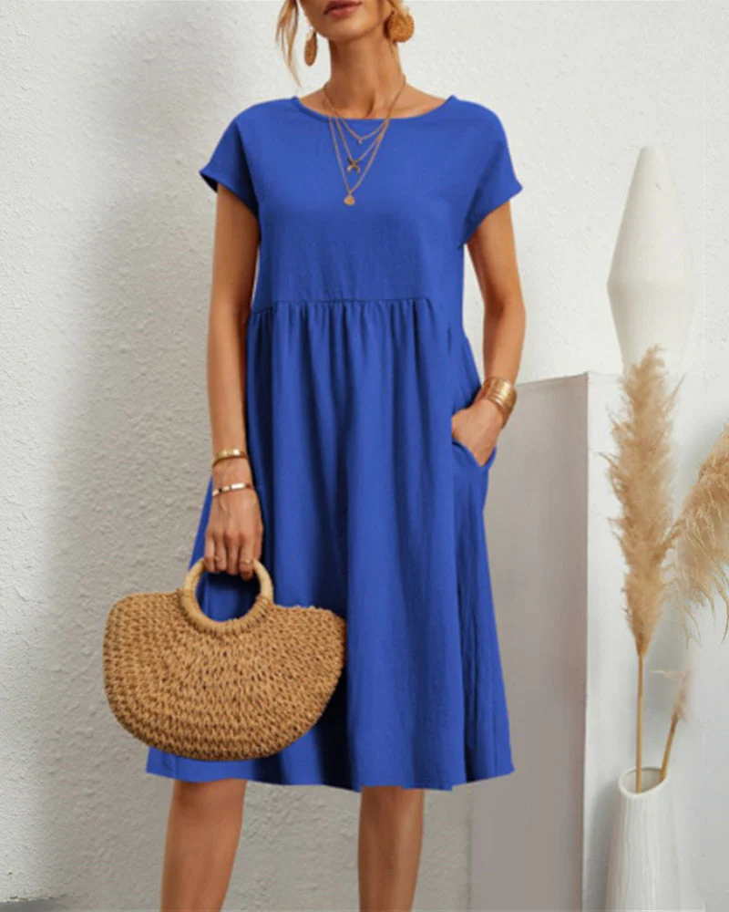 Round neck loose cotton and linen dress - Image 10