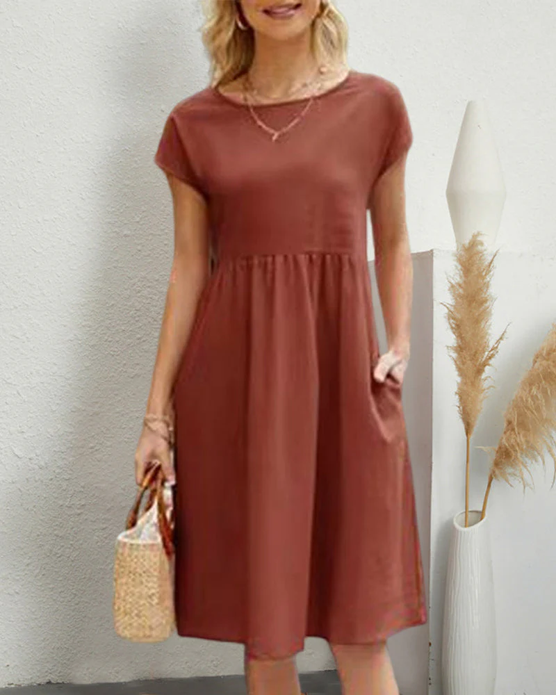Round neck loose cotton and linen dress - Image 11