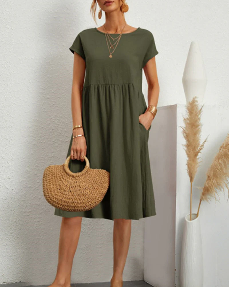 Round neck loose cotton and linen dress - Image 12