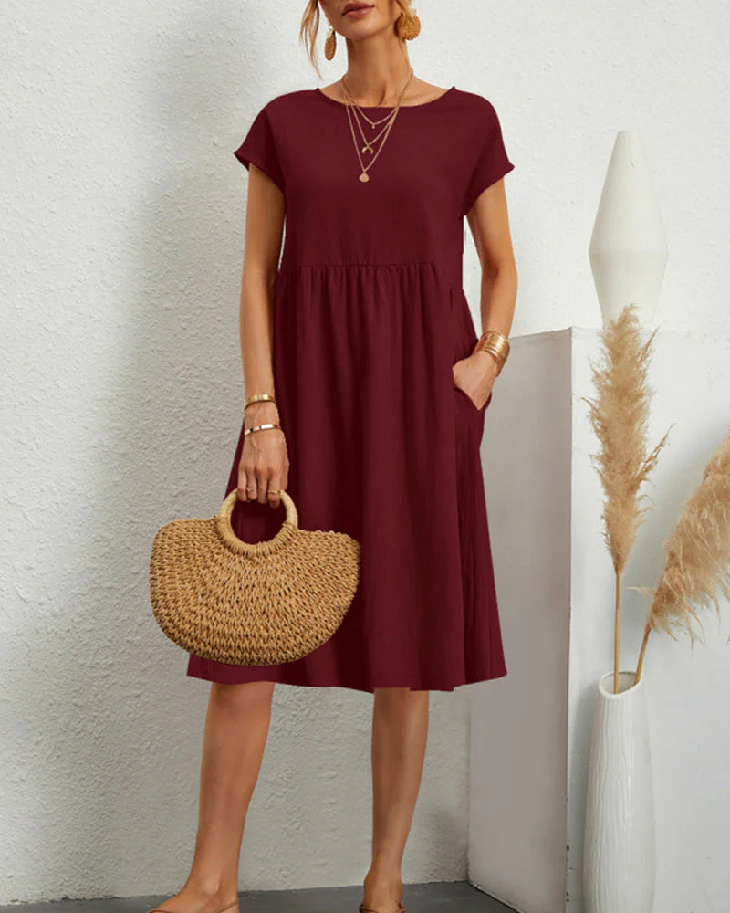 Round neck loose cotton and linen dress - Image 2