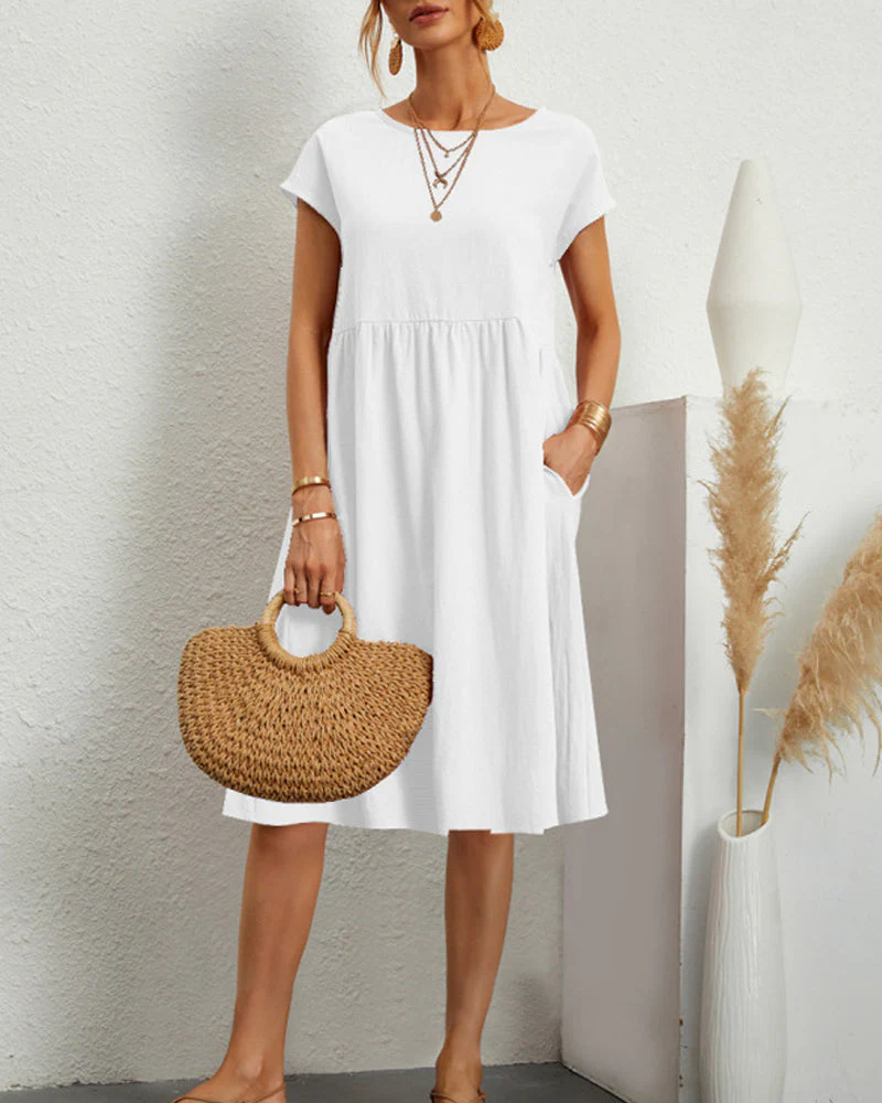 Round neck loose cotton and linen dress - Image 3