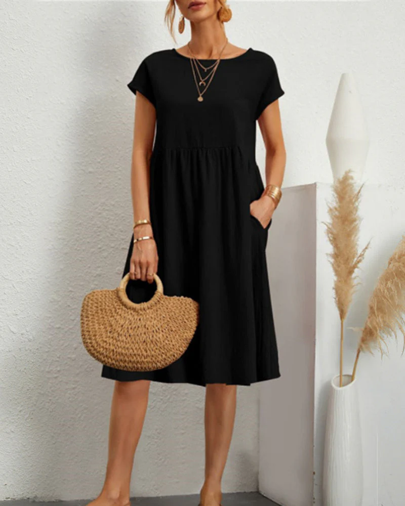 Round neck loose cotton and linen dress - Image 4