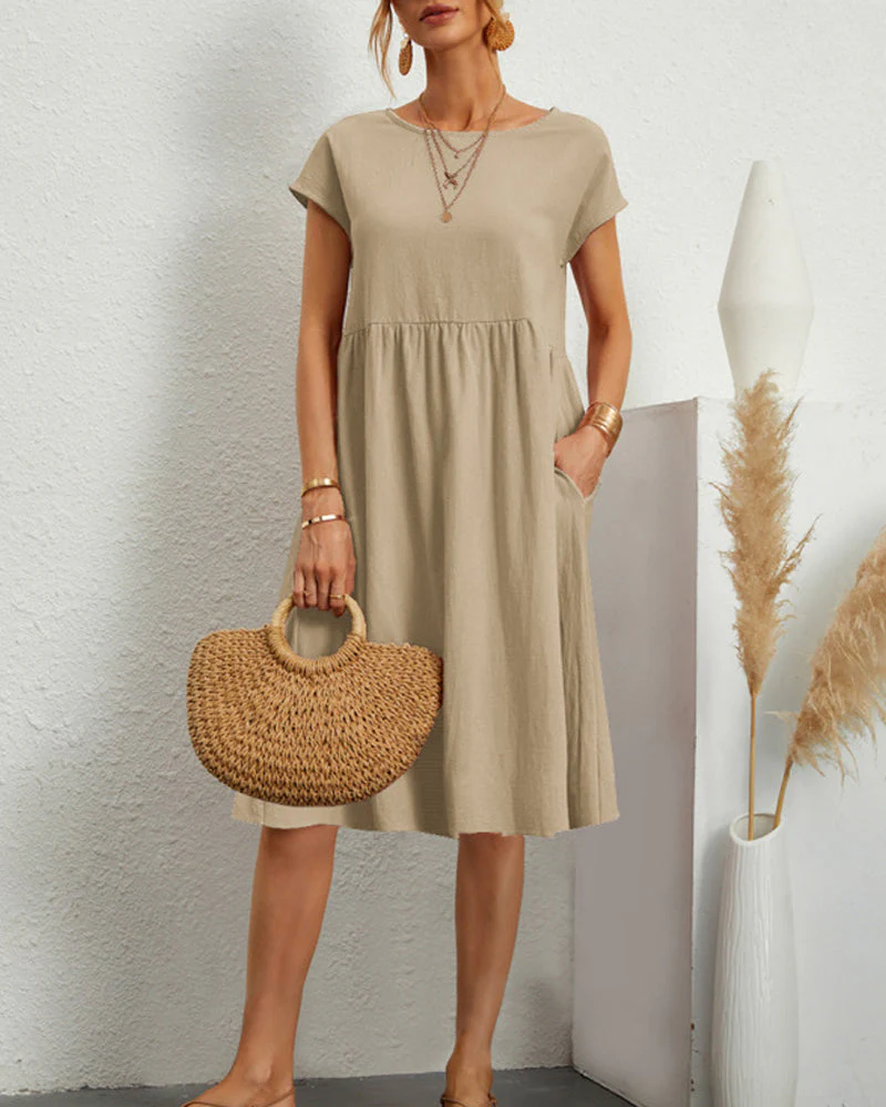 Round neck loose cotton and linen dress - Image 6