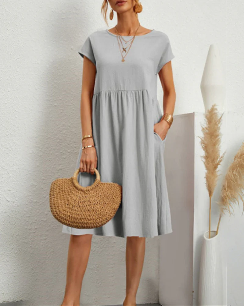 Round neck loose cotton and linen dress - Image 7