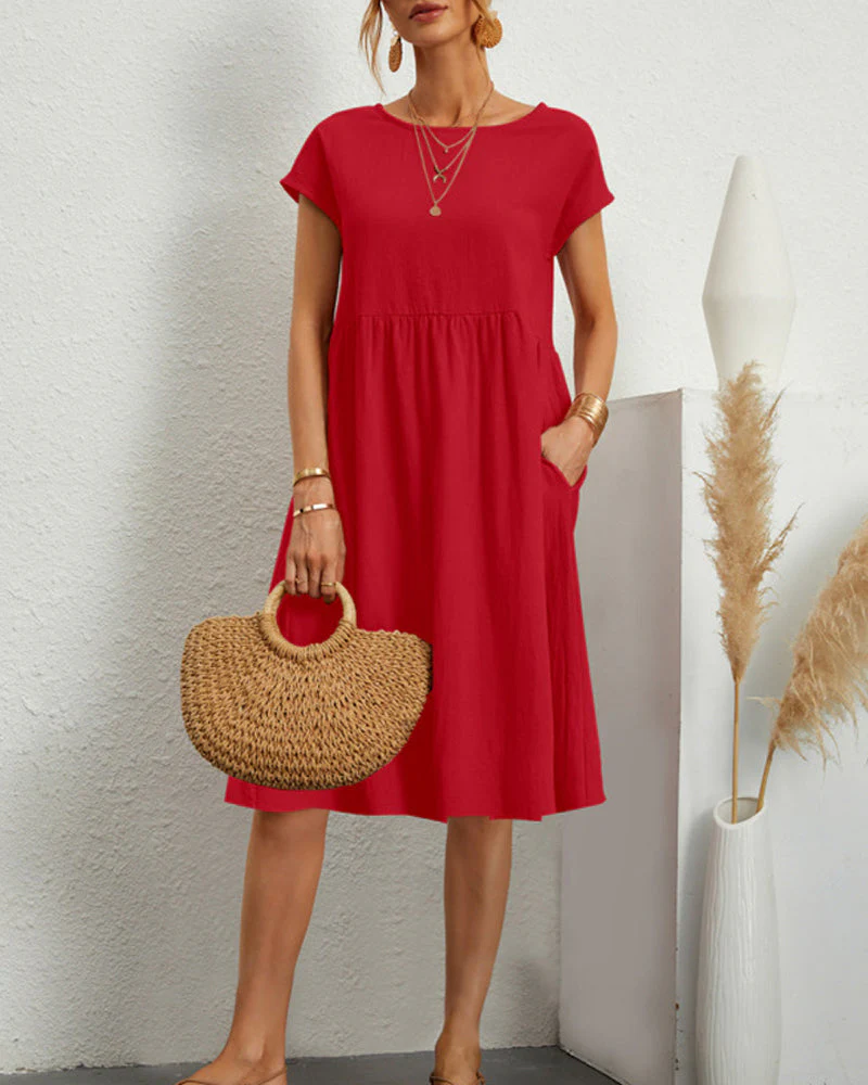 Round neck loose cotton and linen dress - Image 9
