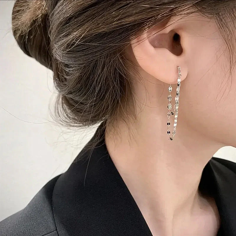 Sequins Chain Tassel Earrings - Image 7