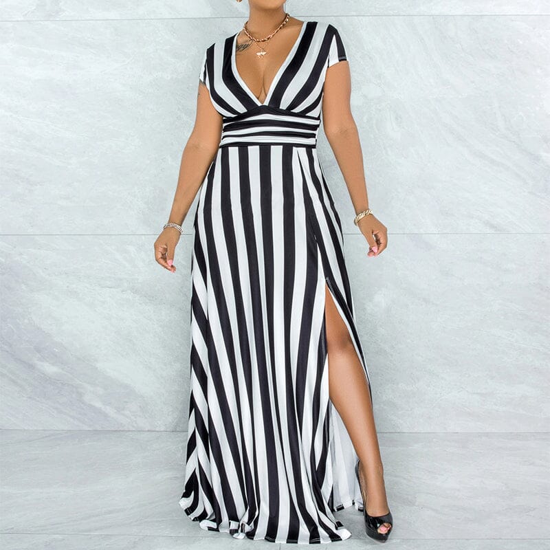 Sexy Striped High Waist Maxi Dress - Image 12