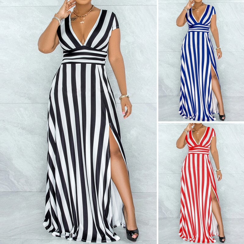 Sexy Striped High Waist Maxi Dress - Image 2