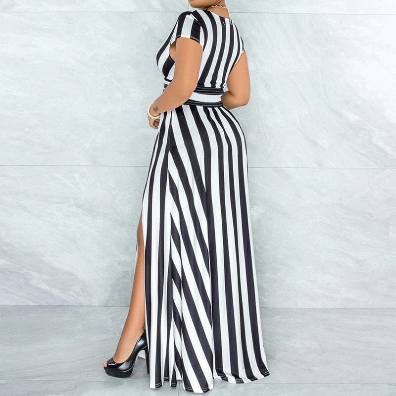 Sexy Striped High Waist Maxi Dress - Image 4