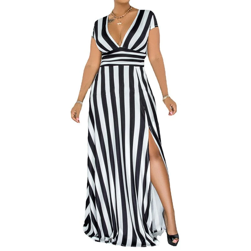 Sexy Striped High Waist Maxi Dress - Image 9