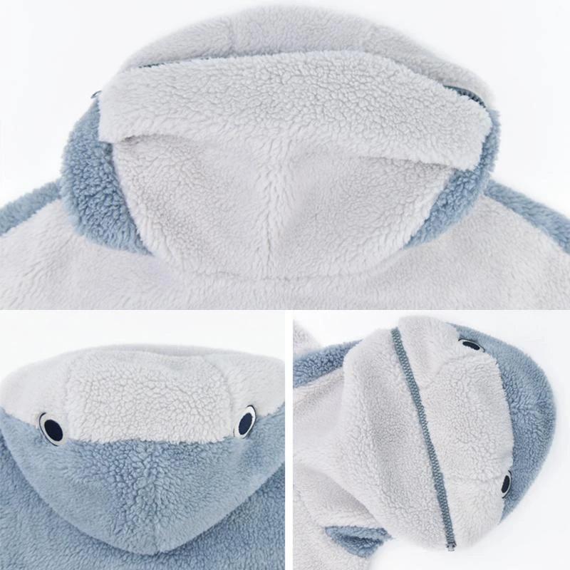 Shark Embroidery Zipper Letter Plush Hoodie - Image 11