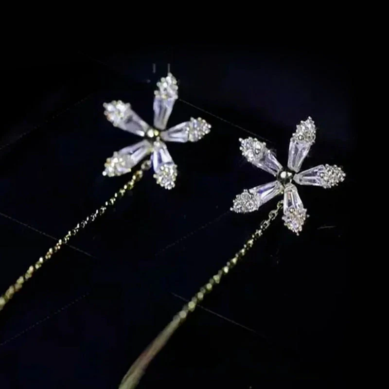 Shiny Fringe Flower Earrings - Image 3