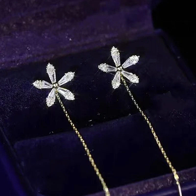 Shiny Fringe Flower Earrings - Image 4