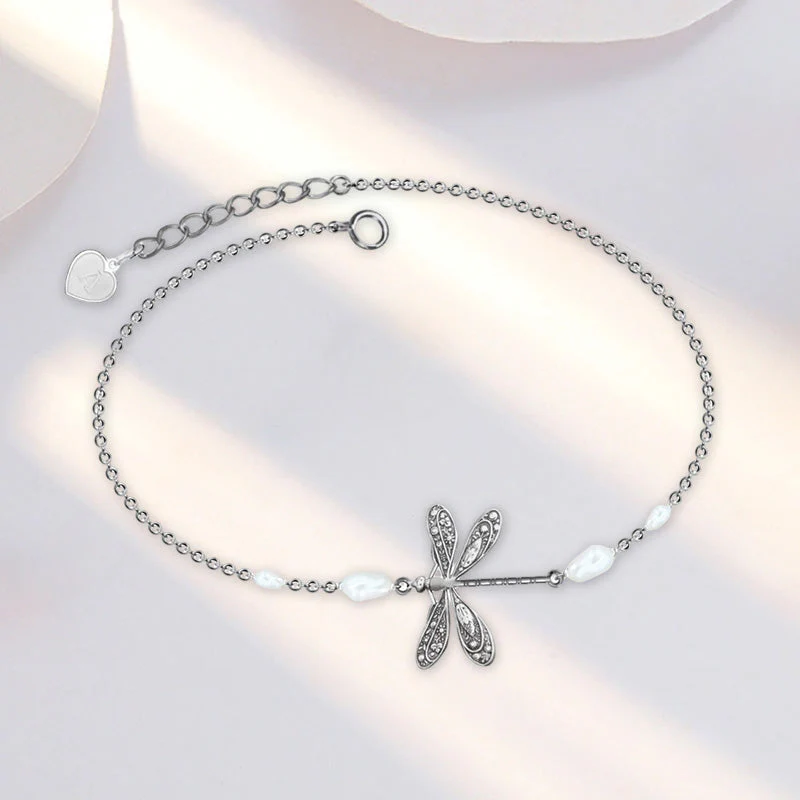 Simple Dragonfly Anklet With Pearl - Image 3
