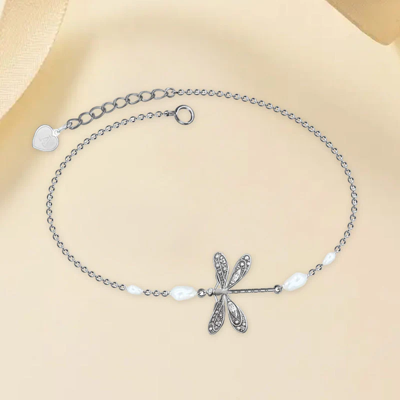 Simple Dragonfly Anklet With Pearl - Image 4