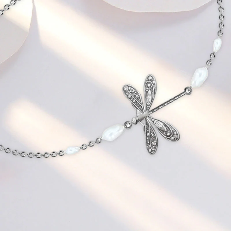 Simple Dragonfly Anklet With Pearl - Image 5