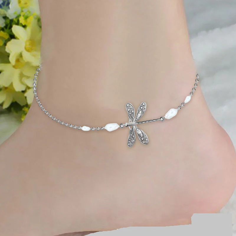 Simple Dragonfly Anklet With Pearl - Image 7