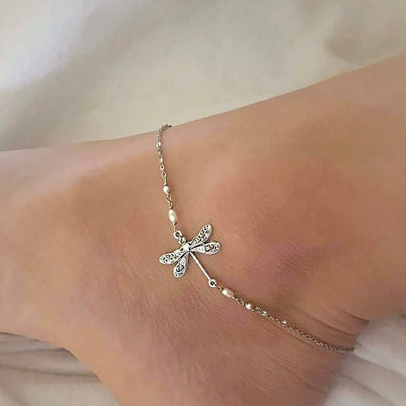 Simple Dragonfly Anklet With Pearl - Image 8