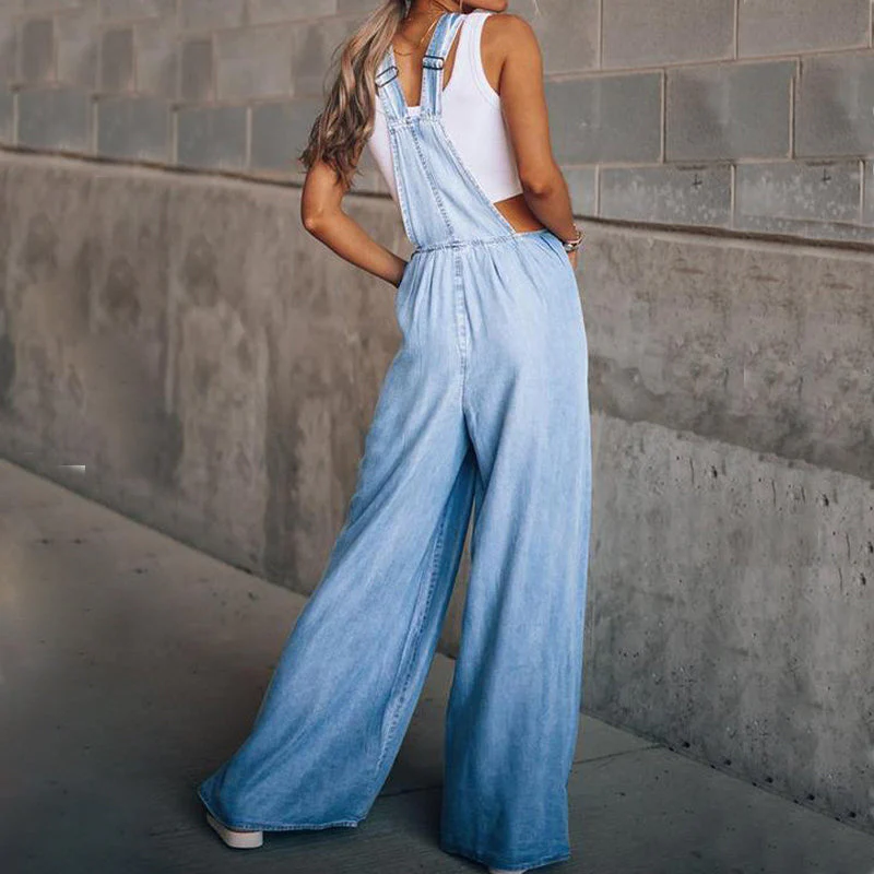 Sleeveless Denim Bib Pants - Image 10