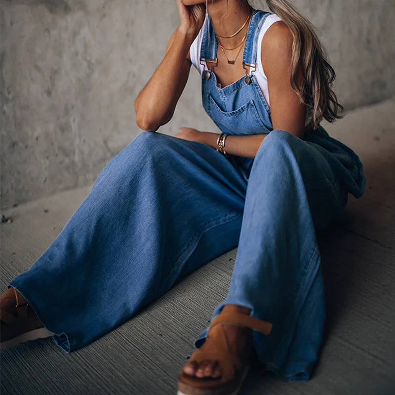 Sleeveless Denim Bib Pants - Image 3