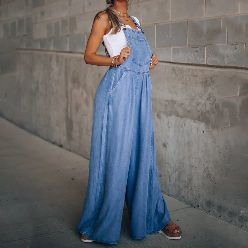 Sleeveless Denim Bib Pants - Image 4