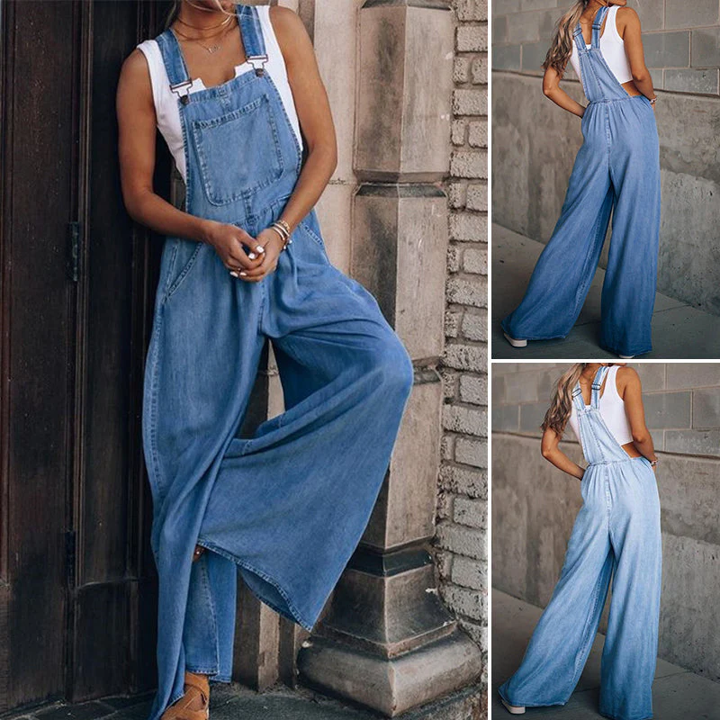 Sleeveless Denim Bib Pants - Image 7