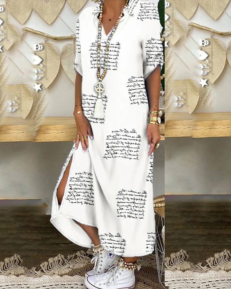 Slit letter print shirt dress - Image 2