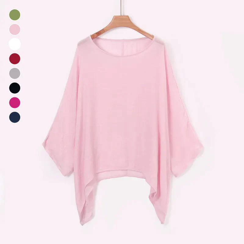 Solid Color Batwing Casual Loose T-shirt - Image 12