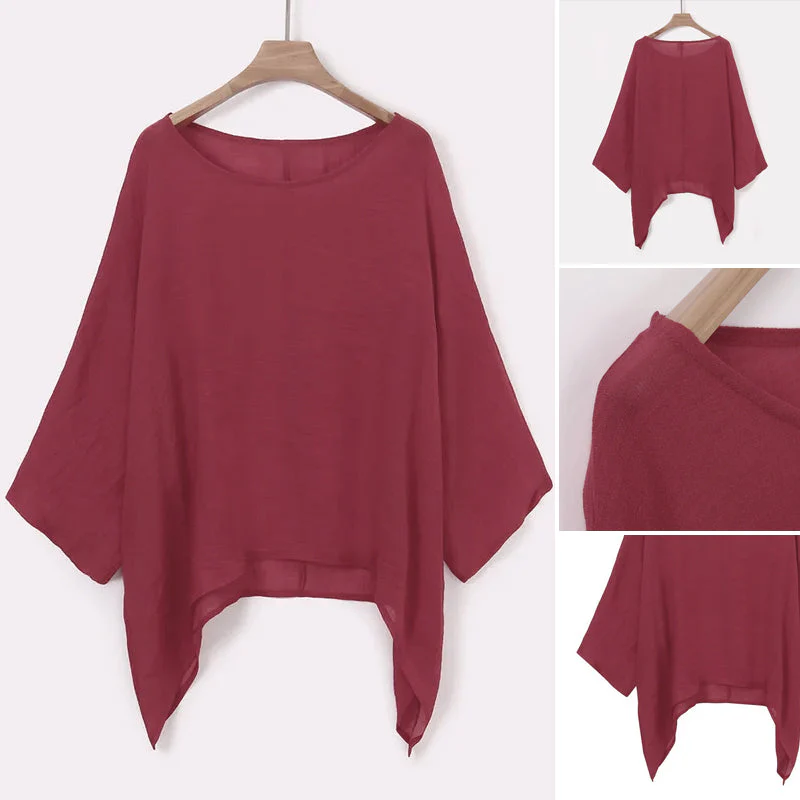 Solid Color Batwing Casual Loose T-shirt - Image 14