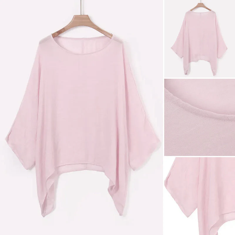 Solid Color Batwing Casual Loose T-shirt - Image 3