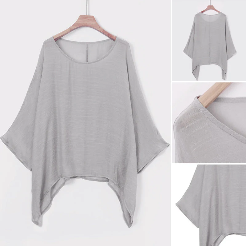 Solid Color Batwing Casual Loose T-shirt - Image 4