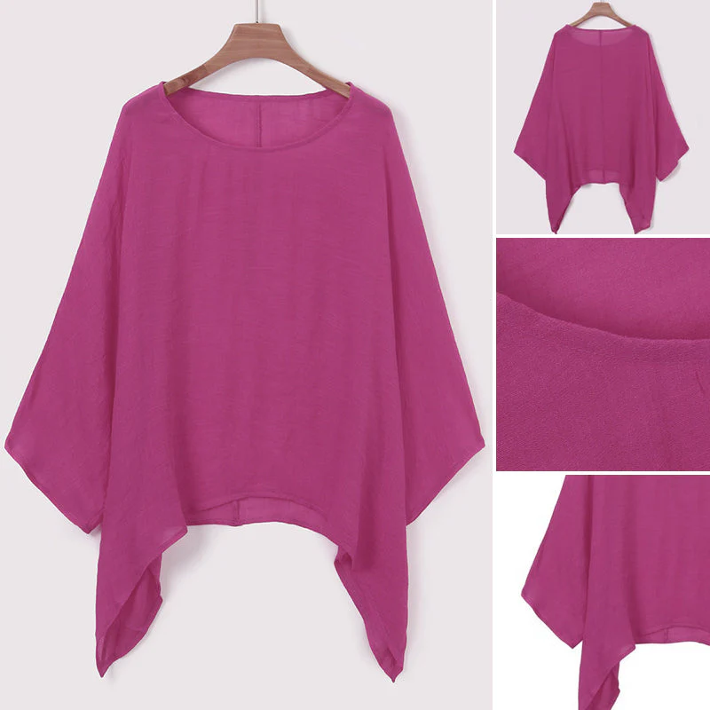 Solid Color Batwing Casual Loose T-shirt - Image 7