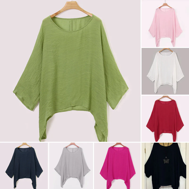 Solid Color Batwing Casual Loose T-shirt - Image 8