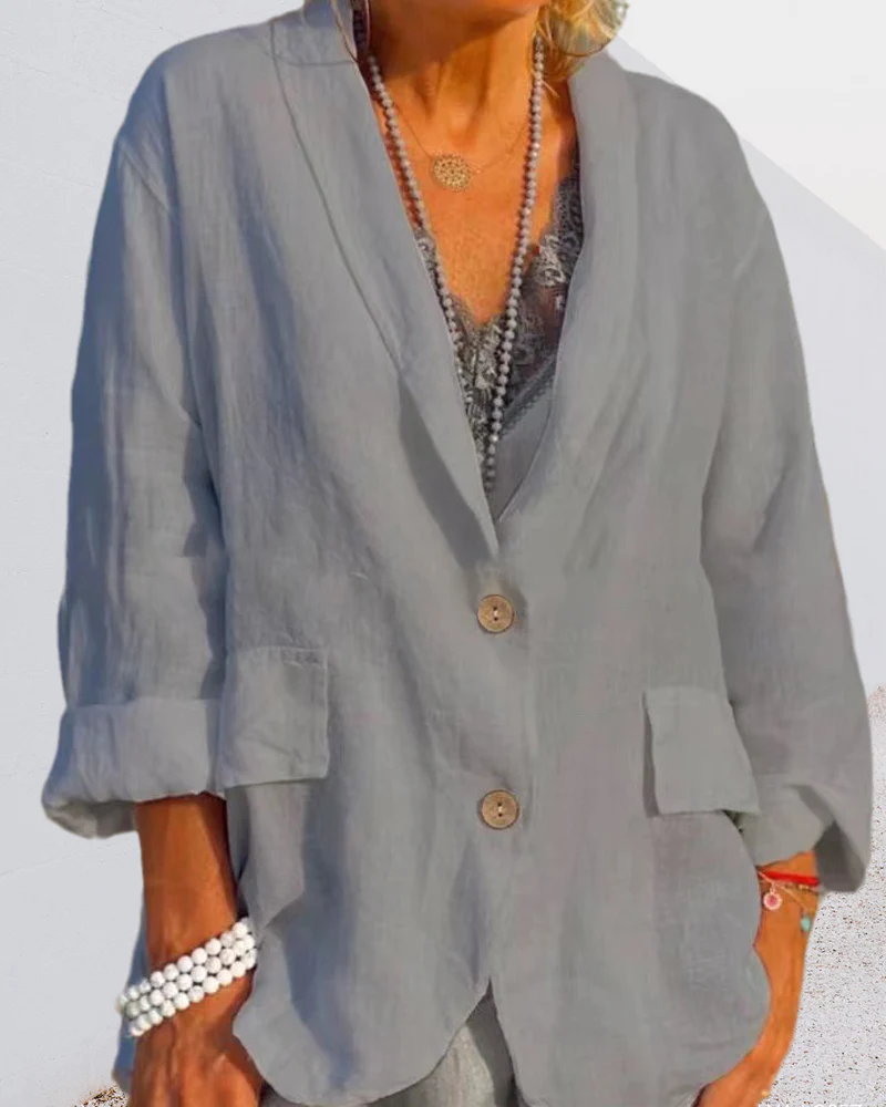 Solid color cotton and linen jacket - Image 3