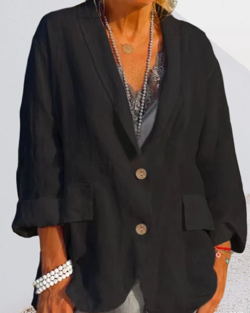 Solid color cotton and linen jacket - Image 4