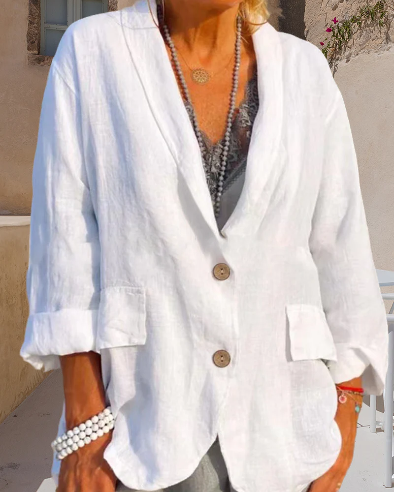 Solid color cotton and linen jacket - Image 5